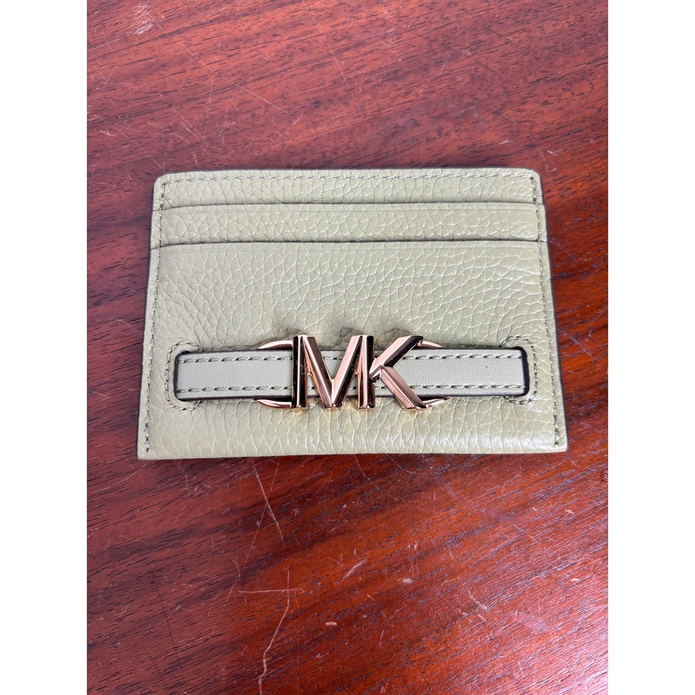 Michael Kors Reed Large Pebbled Leather Card Holder Case Wallet Green NWOT